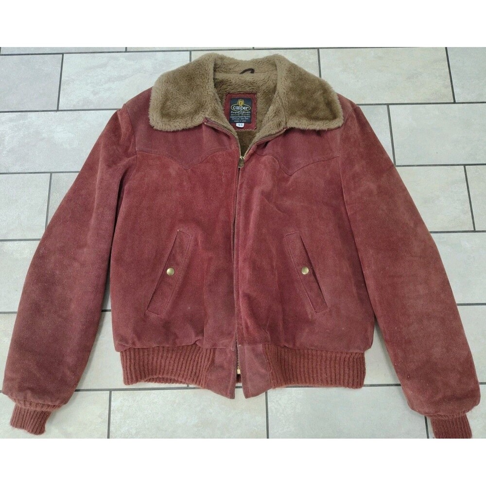 VTG Cooper Rust Suede Sherpa Lined Flight/Bomber Jacket Mens Sz 44 Fifth Ave NY